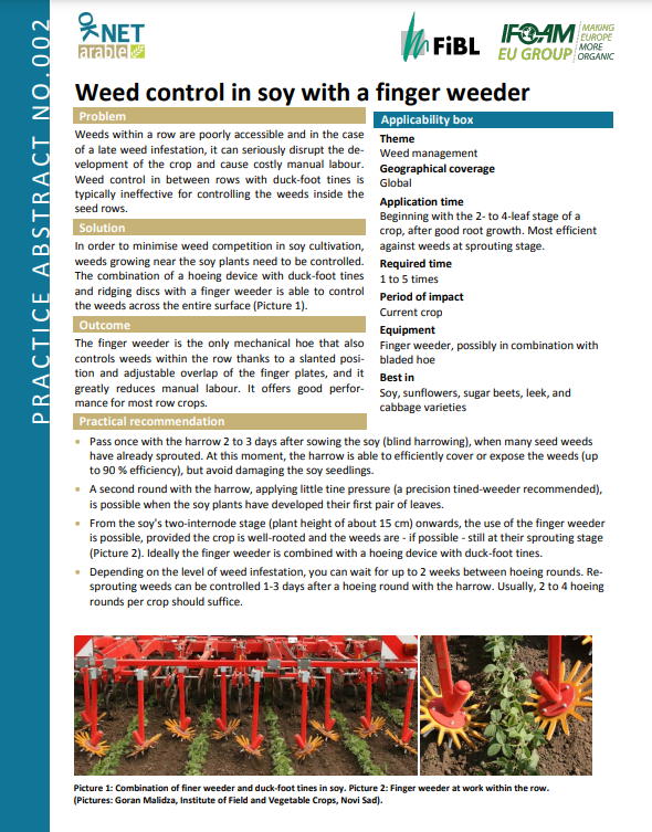 Weed control in soy with the finger weeder (OK-Net Arable Practice Abstract)