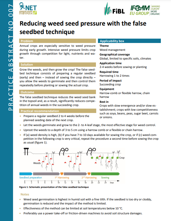 Намаляване на натиска върху семената на плевелите с техниката на фалшиво семенно легло (Резюме на OK-Net Arable Practice)