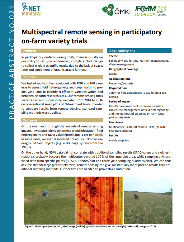 Мултиспектрално дистанционно наблюдение в опити за сортове във ферми с участие (Резюме на OK-Net Arable Practice)
