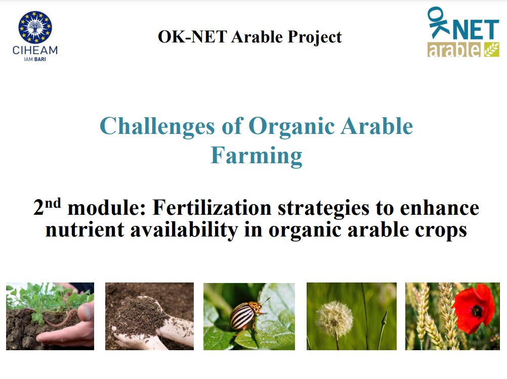 Sfide dell'agricoltura biologica dei seminativi - 2° modulo: Strategie di fertilizzazione per migliorare la disponibilità di nutrienti nei seminativi biologici