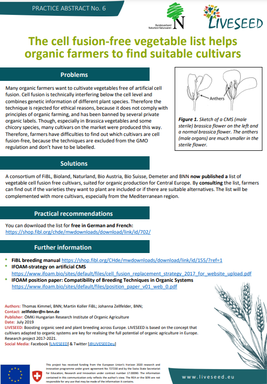 A sejtfúziótól mentes zöldséglista segít a biogazdálkodóknak megtalálni a megfelelő fajtákat (Liveseed Practice Abstract)