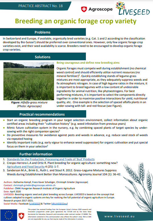 Mejoramiento de una variedad de cultivo forrajero orgánico (Resumen de práctica de Liveseed)
