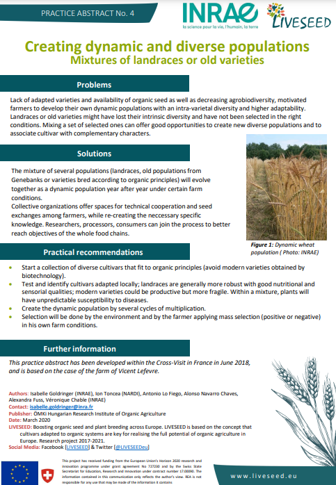 Creating dynamic and diverse populations. Mixtures of landraces or old varieties (Liveseed Practice Abstract)