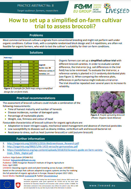 Kuidas seadistada brokkoli hindamiseks lihtsustatud talus kultivaride katset? (Liveseed Practice Abstract)