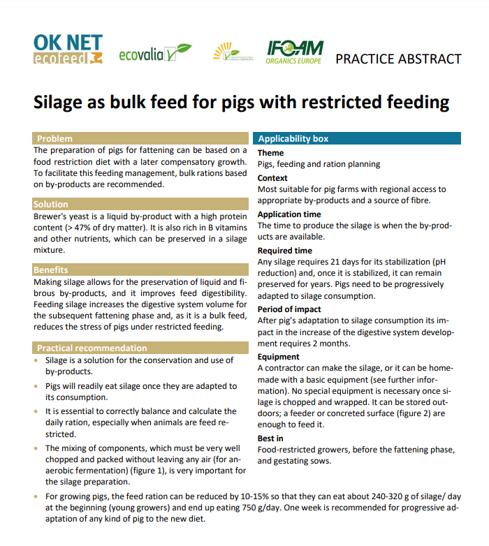 Silage as bulk feed for pigs with restricted feeding (OK-Net EcoFeed Practice Abstract)