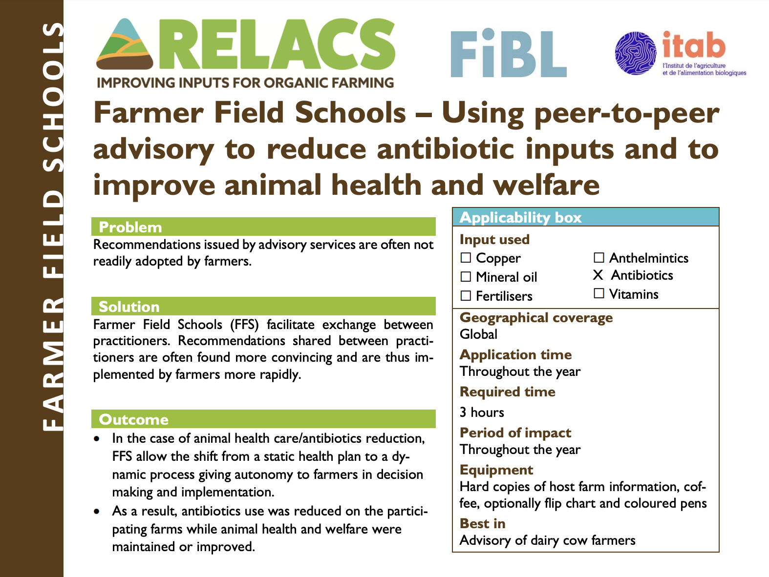 Фармер Фиелд Сцхоолс – Кориштење пеер-то-пеер савјетовања за смањење уноса антибиотика и побољшање здравља и добробити животиња (РЕЛАЦС Працтице Абстрацт)