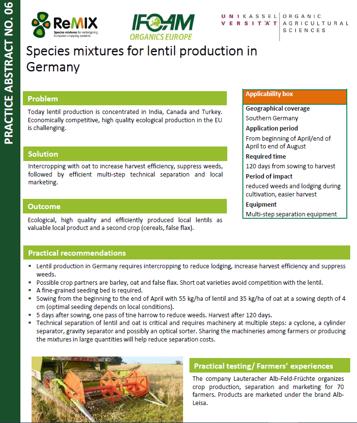 Artenmischungen für die Linsenproduktion in Deutschland (ReMIX Practice Abstract)