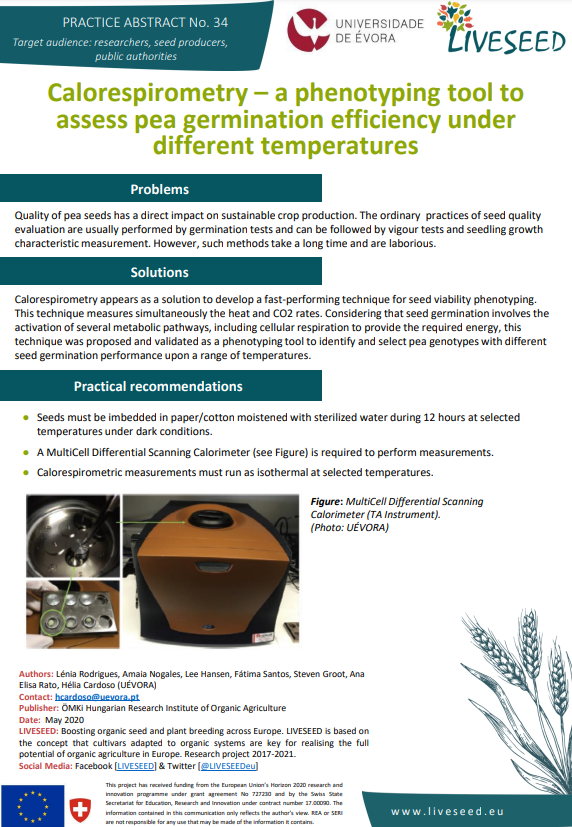 Kalorespirometrija – fenotipu noteikšanas rīks, lai novērtētu zirņu dīgtspēju dažādās temperatūrās (LIVESEED Practice Abstract)