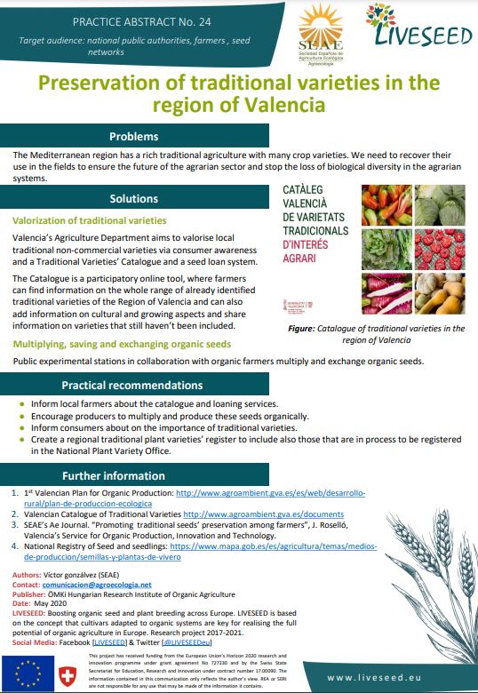 Preservation of traditional varieties in the
region of Valencia (Liveseed Practice Abstract)