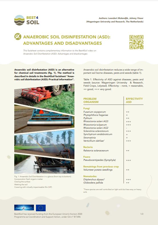 Désinfestation anaérobie des sols (ASD) : avantages et inconvénients (fiche d'information Best4Soil)