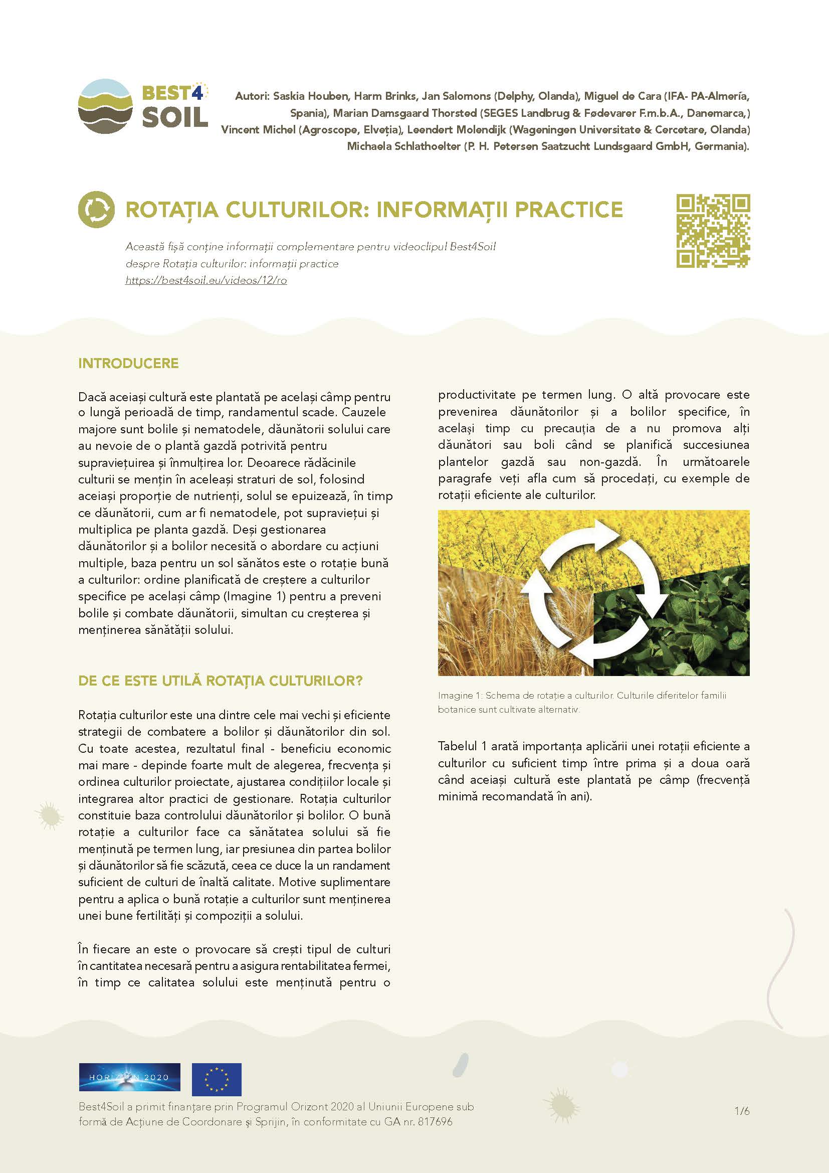 Rotation des cultures : informations pratiques (fiche d'information Best4Soil)