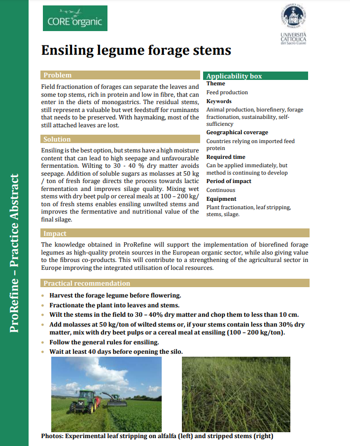 Ensiling legume forage stems (ProRefine Practice Abstract)