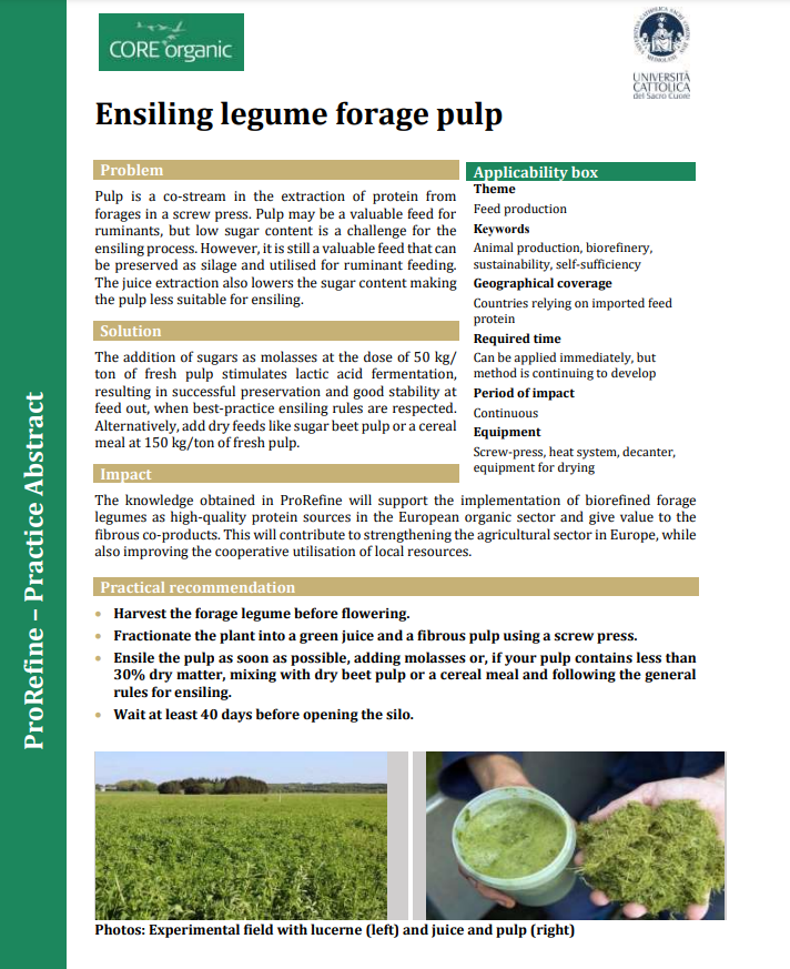 Ensiling legume forage pulp (ProRefine Practice Abstract)