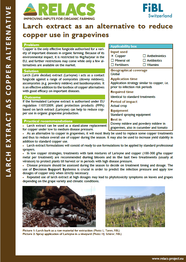 Larch extract as an alternative to reduce copper use in grapevines (RELACS Practice Abstract)