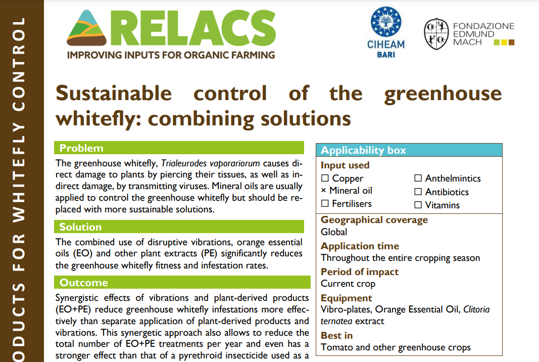 Controllo sostenibile della mosca bianca in serra: soluzioni combinate (RELACS Practice Abstract)