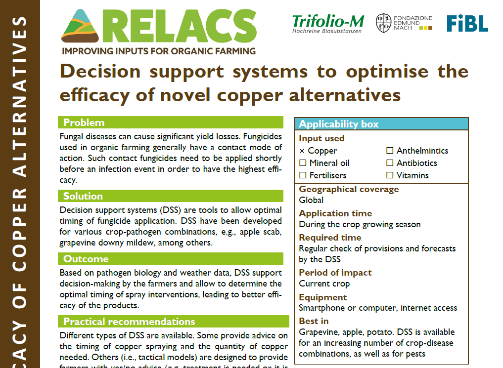 Decision support systems to optimise the efficacy of novel copper alternatives (RELACS Practice Abstract)