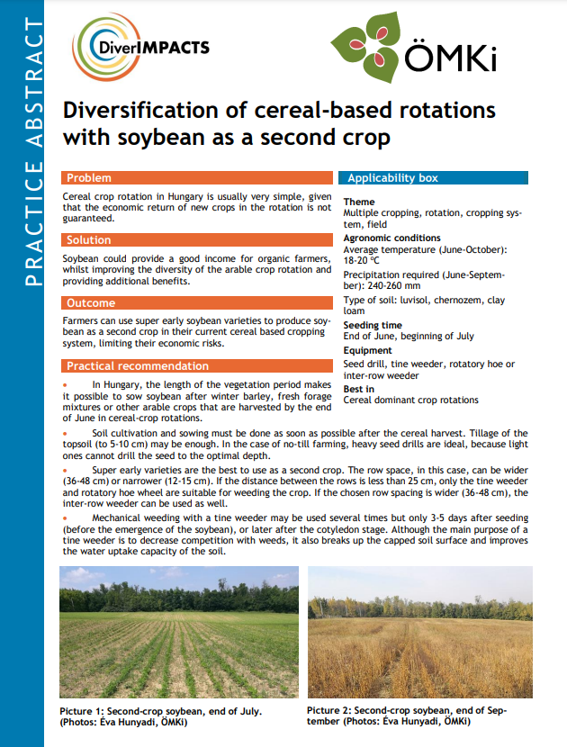 Diversification of cereal-based rotations with soybean as a second crop (DiverIMPACTS Practice Abstract)