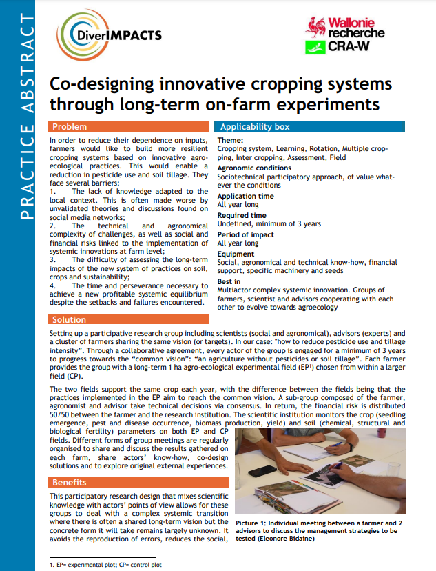 Współprojektowanie innowacyjnych systemów upraw poprzez długoterminowe eksperymenty w gospodarstwach rolnych (DiverIMPACTS Practice Abstract)