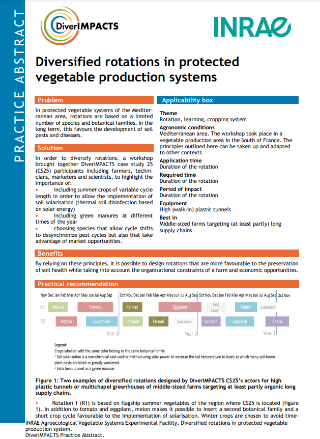 Mitmekesised rotatsioonid kaitstud köögiviljatootmissüsteemides (DiverIMPACTS Practice Abstract)