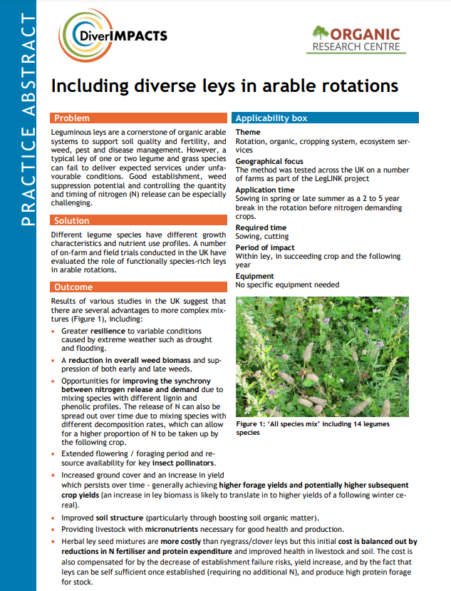 Including diverse leys in arable rotations (DiverIMPACTS Practice Abstract)