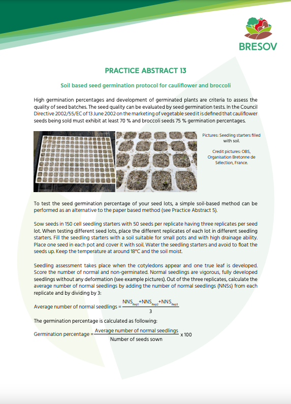 Jordbaseret frøspiringsprotokol for blomkål og broccoli (Bresov-praksisabstrakt)