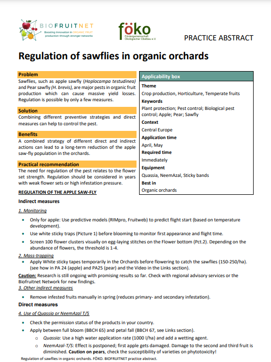Regulering van bladwespen in biologische boomgaarden (BIOFRUITNET Practice Abstract)