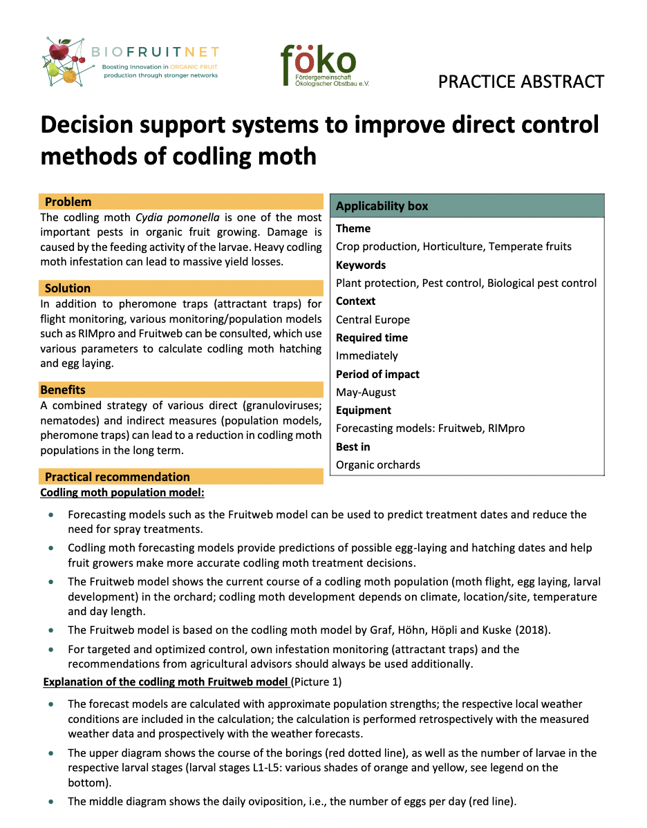 Beslissingsondersteunende systemen om de directe controlemethoden van fruitmot te verbeteren (BIOFRUITNET Practice Abstract)