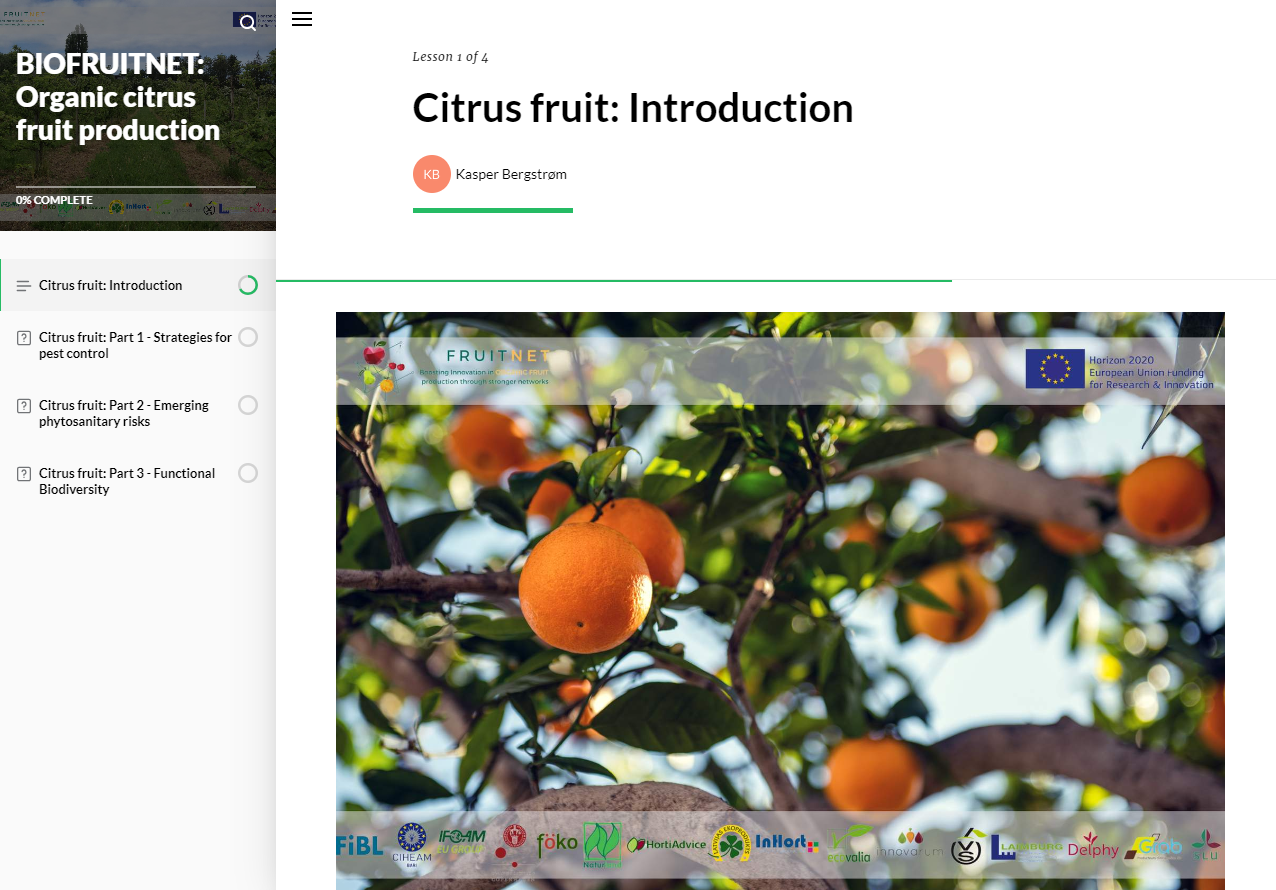 Organic fruit production: Citrus (BIOFRUITNET e-learning course)