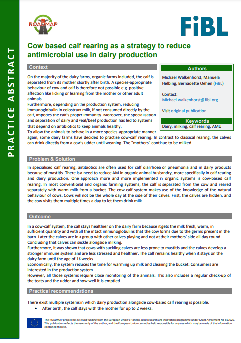 Узгој телади на бази крава као стратегија за смањење употребе антимикробних средстава у производњи млека (сажетак праксе РОАДМАП)