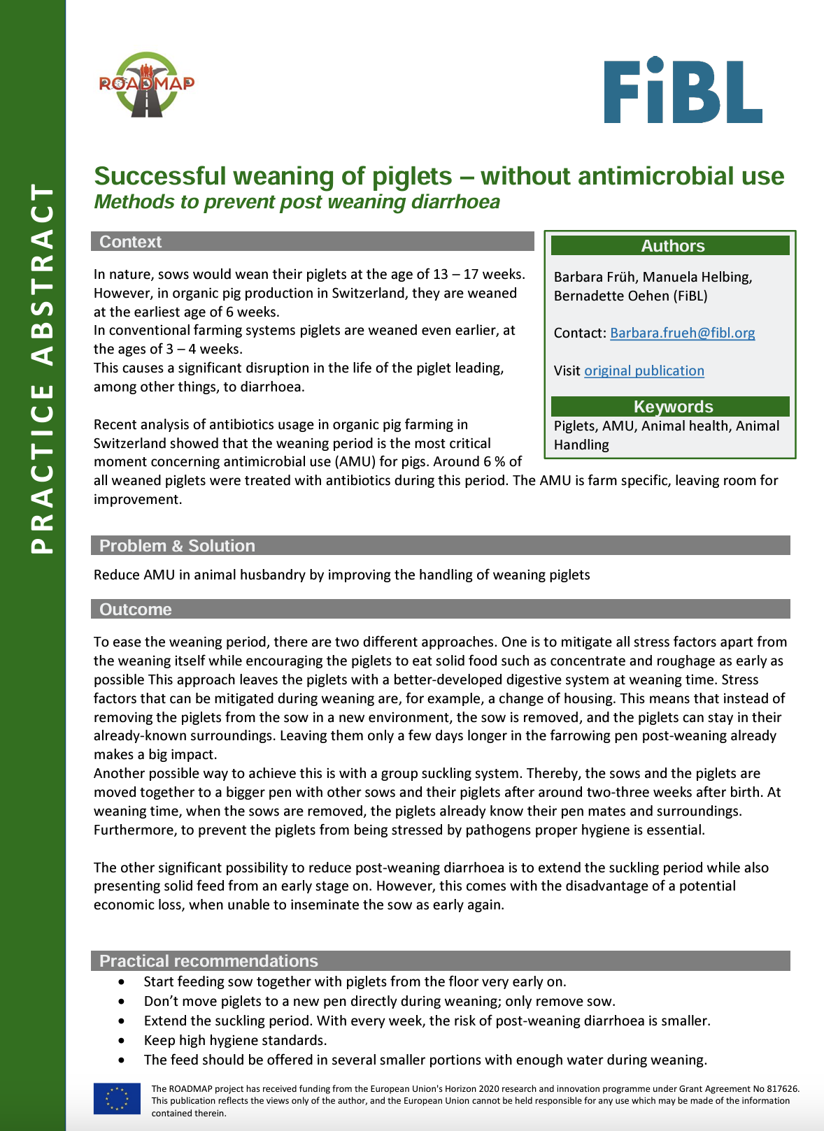 Successful weaning of piglets – without antimicrobial use (ROADMAP practice abstract)